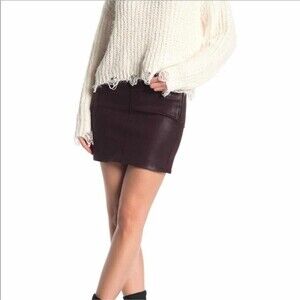 Good American The Waxed Coated Stretch Denim Bordeaux Mini Skirt women's S 4/27